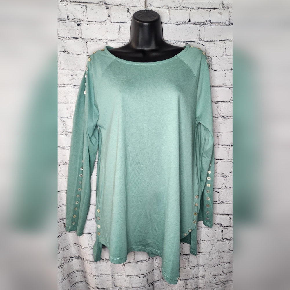 Soft Surroundings Teal Long Sleeve Open‎ Shoulder Blouse Size Medium